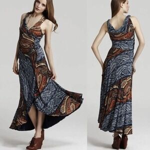MARC JACOBS Gettysburg dress Blue Paisley Jersey Maxi Sz L Sleeveless Twist Neck